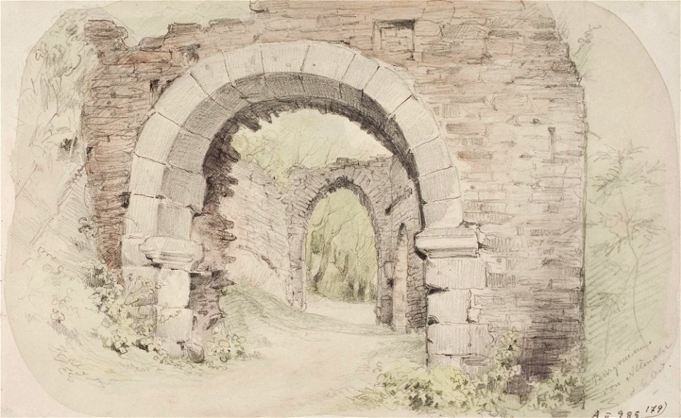 Anders Ekman - Alternahrin linnanrauniot, näkymä kahden porttiholvin läpi - A II 985-179 - Finnish National Gallery