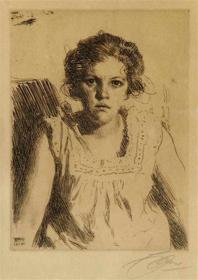 Anders Zorn - Frida (etching) 1914. Free illustration for personal and commercial use.