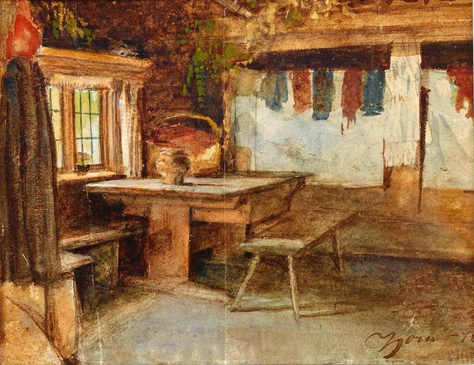 Anders Zorn - 'Interiör av Morastuga' 1878