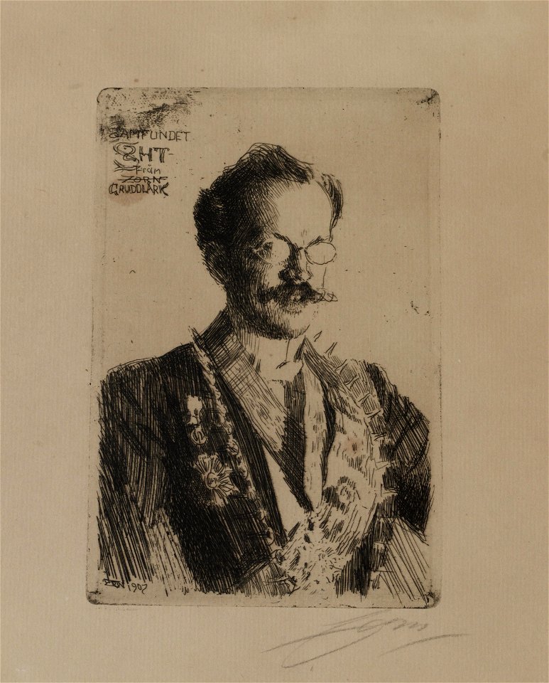 Anders Zorn - Knut Kjellberg (etching) 1907