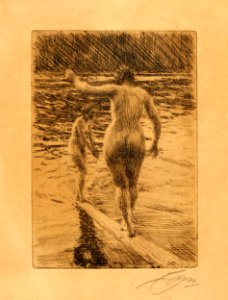 Anders Zorn - Balance (etching) 1919. Free illustration for personal and commercial use.