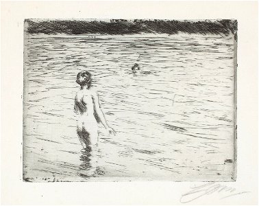 Anders Zorn - Mother Bathing (etching) 1894