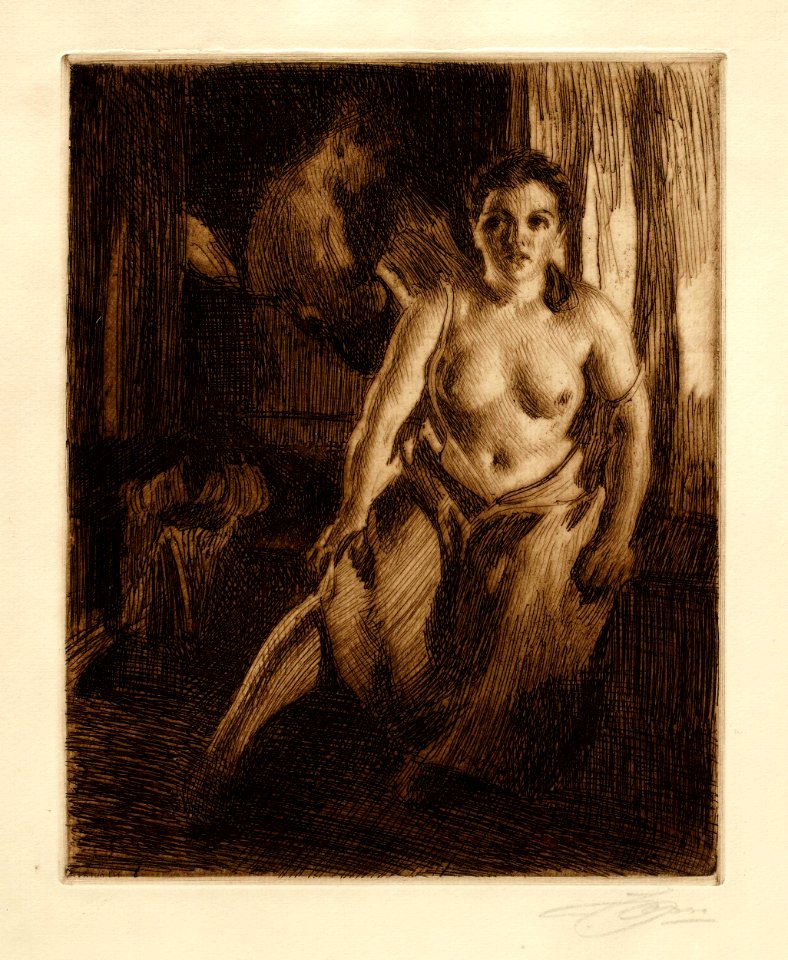 Anders Zorn - By the Bed Stool (etching) 1914
