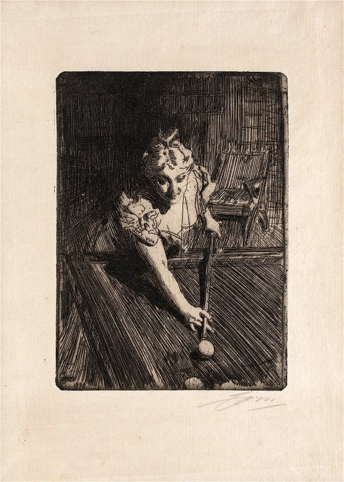 Anders Zorn - Billiards (etching) 1898