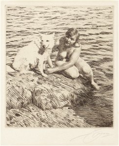 Anders Zorn - Sappo (etching) 1917. Free illustration for personal and commercial use.