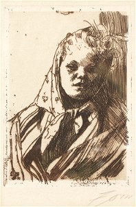 Anders Zorn - Dalkulla (etching) 1891. Free illustration for personal and commercial use.