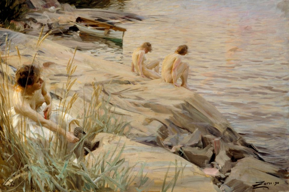 Anders Zorn - Girls Bathing in the Open Air (Out of Doors) , Bathing Girls, Outside , Outdoors - A I 535 - Finnish National Gallery