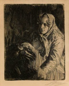 Anders Zorn - Madonna (etching) 1900. Free illustration for personal and commercial use.