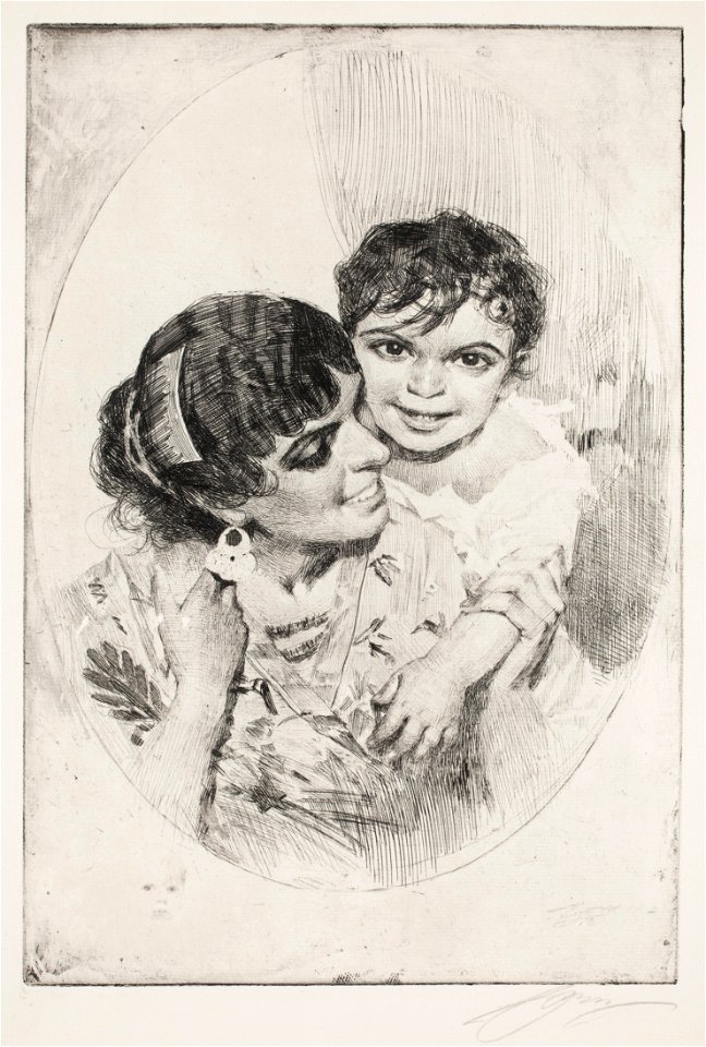 Anders Zorn - Motherly Happiness (etching) 1883