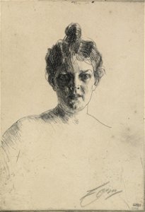 Anders Zorn - Mrs Runeberg (etching) 1900. Free illustration for personal and commercial use.