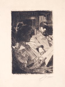Anders Zorn - Reading (Mr. och Mrs. Charles Deering) (etching) 1893