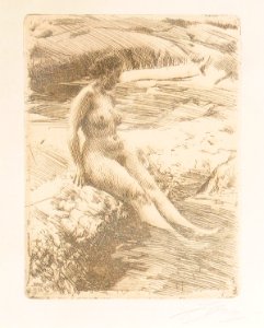 Anders Zorn - Sandhamn (etching) 1906. Free illustration for personal and commercial use.