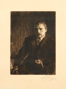 Anders Zorn - Self-portrait I (etching) 1904. Free illustration for personal and commercial use.