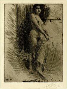 Anders Zorn - Nanette (etching) 1903. Free illustration for personal and commercial use.