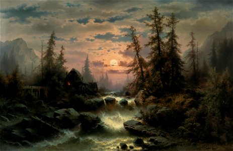 Albert Rieger - Mountain Stream in the Moonlight
