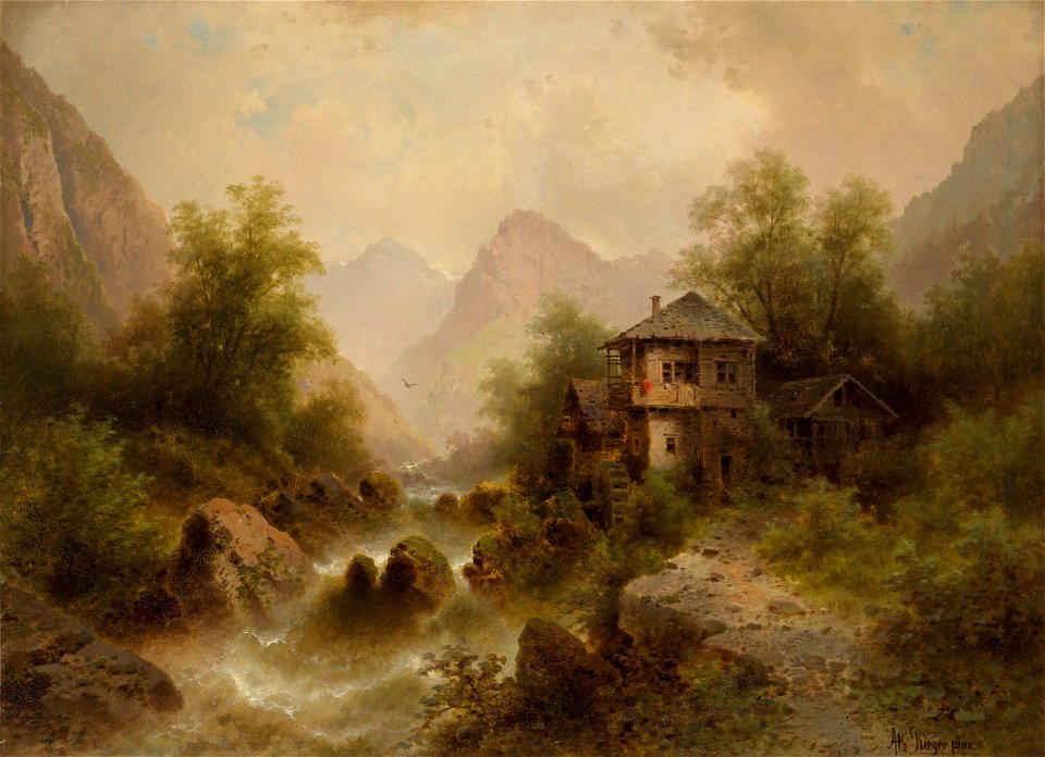 Albert Rieger - Wasserfall mit Mühle