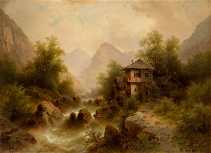 Albert Rieger - Wasserfall mit Mühle