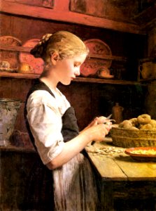 Albert Samuel Anker - Potato-Peeling Girl. Free illustration for personal and commercial use.
