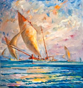 Albert Sirk - Jadrnice se vračajo z ulova v jutru