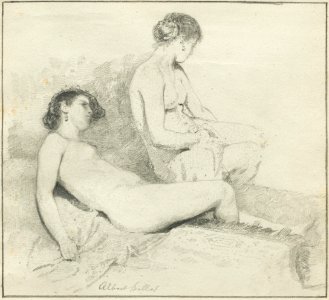 Albert von Keller Studienblatt mit liegendem und sitzendem Frauenakt