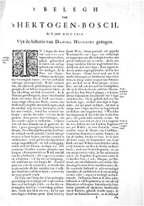 Atlas Beudeker-C9E10 008 001-t BELEG VAN HERTOGENBOSCH, in t jaer MDCXXIX Uyt de historie van DANIEL HEINSIUS getogen...