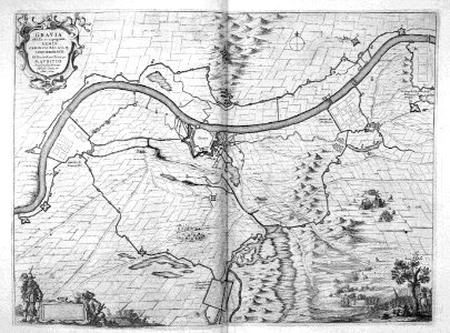 Atlas Beudeker-C9E10 038 10A-GRAVIA obsessa et expugnata ARMIS ORDINVM BELGICAE CONFOEDERATAE Ab Illustrissimo Principe MAVRITIO Arausionensium Principe Nassauiae Comite etc. Anno 1602