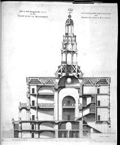 Atlas Beudeker-C9E10 054 14K-Oost en West doorgesneden STAND van het STADT-HUYS VAN MAASTRICHT, ESLEVATION par dedans, Coupe Orient et Occident de la MAISON DE VILLE de MAASTRICHT