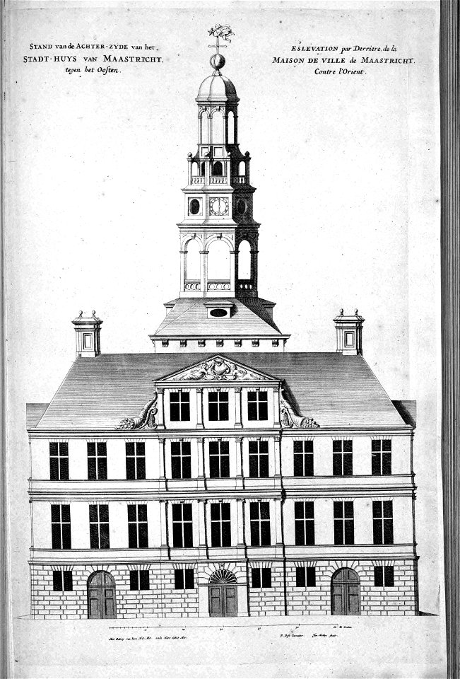 Atlas Beudeker-C9E10 052 14H-STAND van de ACHTER-ZYDE van het STADT-HUYS VAN MAASTRICHT, tegen het oosten
