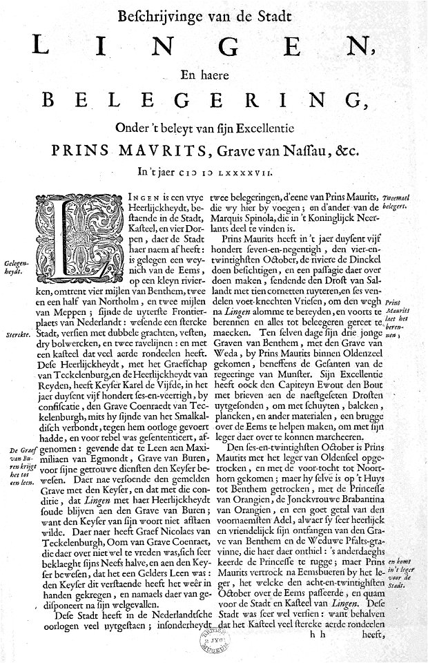 Atlas Beudeker-C9E10 123 001-Beschrijvinge vande Stadt LINGEN, ...