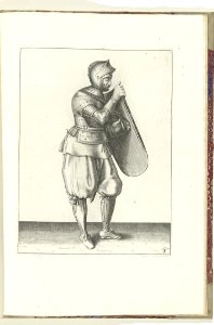 003 (swordsman) Book illustrations of Nassausche wapen-handelinge, van schilt, spies, rappier, ende targe. Free illustration for personal and commercial use.