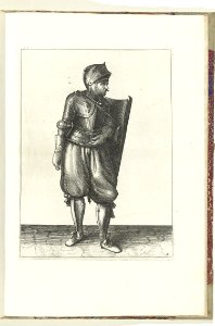 002 (swordsman) Book illustrations of Nassausche wapen-handelinge, van schilt, spies, rappier, ende targe. Free illustration for personal and commercial use.