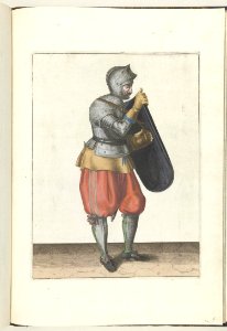 003 (swordsman, color) Book illustrations of Nassausche wapen-handelinge, van schilt, spies, rappier, ende targe
