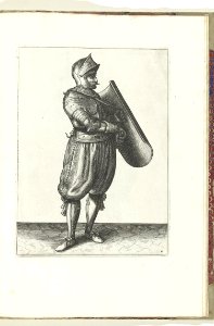 004 (swordsman) Book illustrations of Nassausche wapen-handelinge, van schilt, spies, rappier, ende targe. Free illustration for personal and commercial use.