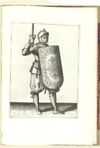 005 (swordsman) Book illustrations of Nassausche wapen-handelinge, van schilt, spies, rappier, ende targe. Free illustration for personal and commercial use.