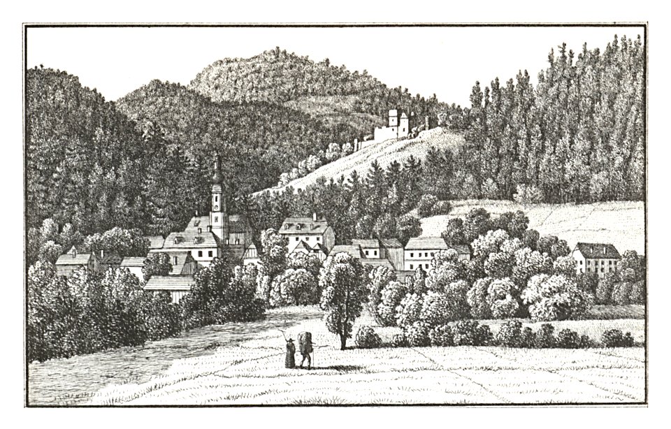 007 Anger, Markt, mit Ruine Wachseneck - J.F.Kaiser Lithografirte Ansichten der Steiermark 1825