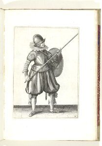 008 (pikeman) Book illustrations of Nassausche wapen-handelinge, van schilt, spies, rappier, ende targe. Free illustration for personal and commercial use.