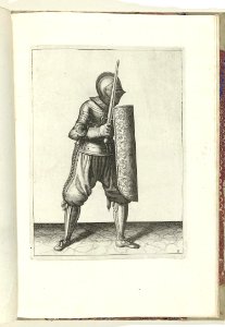 008 (swordsman) Book illustrations of Nassausche wapen-handelinge, van schilt, spies, rappier, ende targe. Free illustration for personal and commercial use.