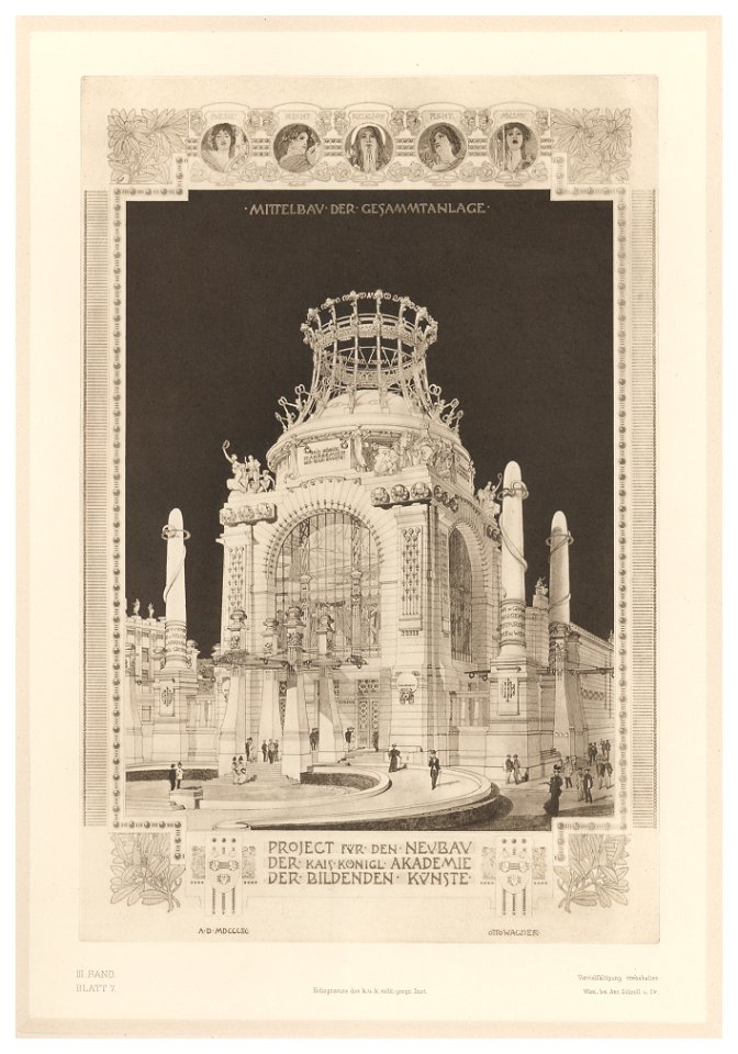 01 Wagner - Entwurf Akademie auf der Schmelz - 3. Band, 1. Heft - Mittelbau der Gesammtanlage - Heliogravure