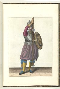 011 (pikeman, color) Book illustrations of Nassausche wapen-handelinge, van schilt, spies, rappier, ende targe