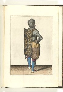 013 (swordsman, color) Book illustrations of Nassausche wapen-handelinge, van schilt, spies, rappier, ende targe. Free illustration for personal and commercial use.