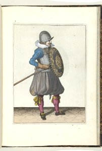 014 (pikeman, color) Book illustrations of Nassausche wapen-handelinge, van schilt, spies, rappier, ende targe. Free illustration for personal and commercial use.