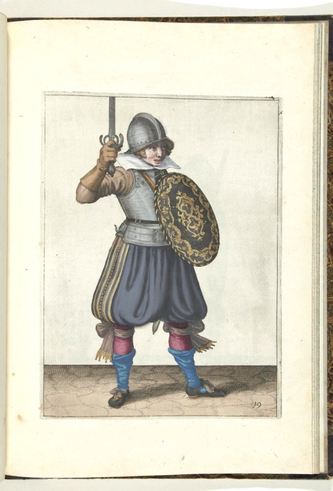 019 (swordsman, color) Book illustrations of Nassausche wapen-handelinge, van schilt, spies, rappier, ende targe