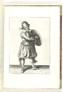 018 (swordsman) Book illustrations of Nassausche wapen-handelinge, van schilt, spies, rappier, ende targe. Free illustration for personal and commercial use.