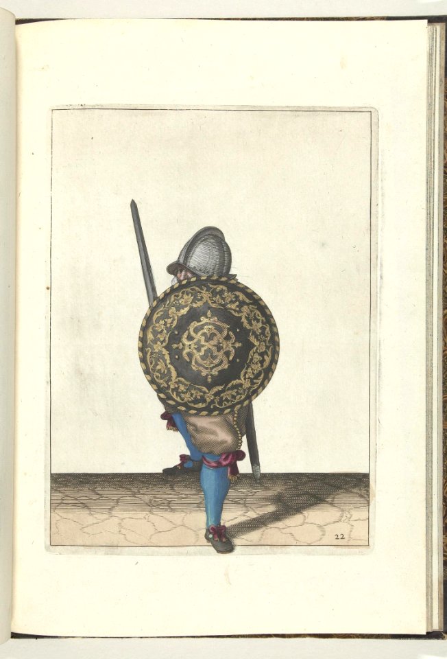 022 (swordsman, color) Book illustrations of Nassausche wapen-handelinge, van schilt, spies, rappier, ende targe
