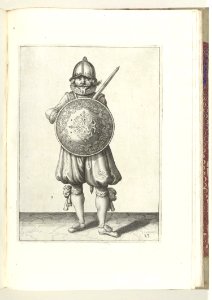 023 (swordsman) Book illustrations of Nassausche wapen-handelinge, van schilt, spies, rappier, ende targe. Free illustration for personal and commercial use.