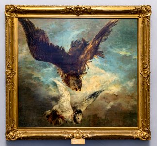 Alte Nationalgalerie-Menzel-Falke auf eine Taube stoßend DSC8054