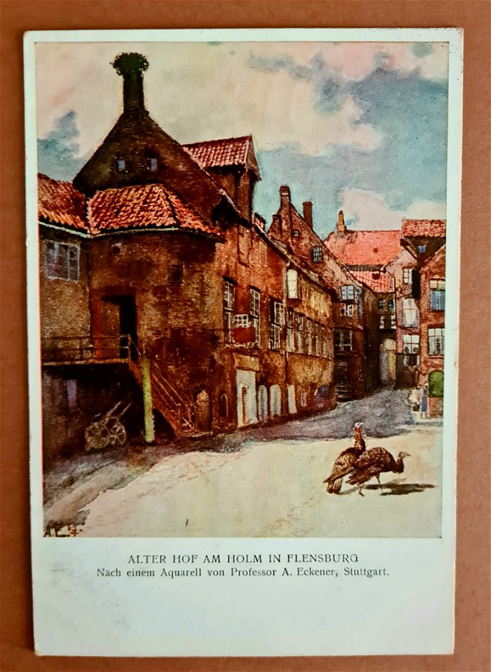 Alter Hof am Holm in Flensburg - Postkarte nach einem Aquarell