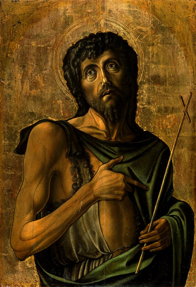 Alvise Vivarini San Juan Bautista 1475. Temple y óleo sobre tabla. 48,5 x 33,5 cm. Museo Thyssen-Bornemisza