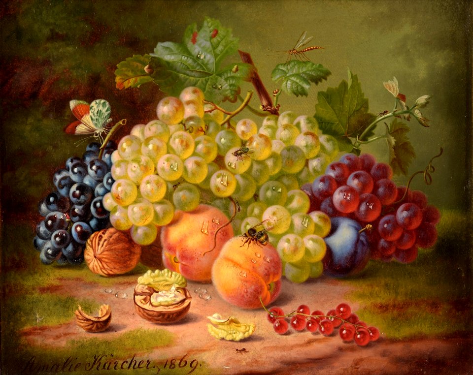 Amalie Kärcher Früchtestillleben mit Insekten 1869