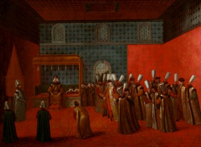 Ambassadeur Cornelis Calkoen op audiëntie bij sultan Ahmed III Rijksmuseum SK-A-4078